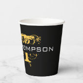 黒モダン動揺して色と金ゴールドモノグラムの 紙コップ (裏面)