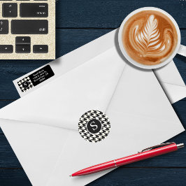 黒モダン千鳥格子の・白モノグラム ラウンドシール