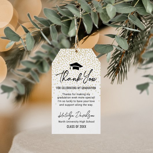 黒モダン卒業ありがとう金ゴールド紙吹雪 ギフトタグ