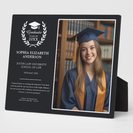 黒モダン卒業ローレルリースエンブレムフォト フォトプラーク (側面)