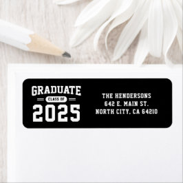 黒モダン卒業差出人住所ラベル ラベル