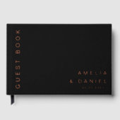 黒モダン又は色の名結婚称は日付箔 ゲストブック (正面)
