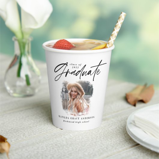 黒モダン台写真エレガント卒業 紙コップ (インサイチュ)