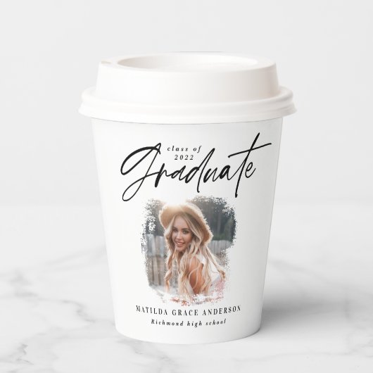 黒モダン台写真エレガント卒業 紙コップ (裏面)