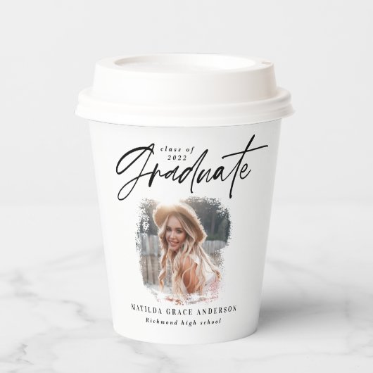 黒モダン台写真エレガント卒業 紙コップ (正面)