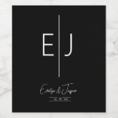 黒モダン名イニシャルモノグラム ワインラベル (シングルラベル)