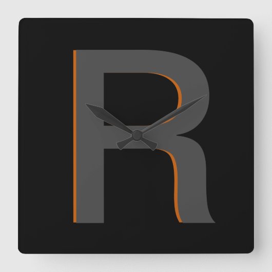 黒モダン名モノグラムの時計 スクエア壁時計 (正面)