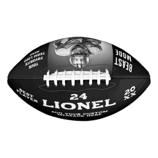 黒モダン名前をカスタムする文字フォトプレーヤー番号 アメリカンフットボール (正面)