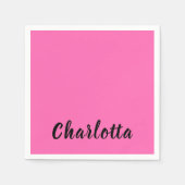 黒モダン名 |ネオンホットピンクカラー スタンダードカクテルナプキン (正面)