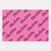 黒モダン名 |ネオンホットピンクカラー ラッピングペーパーシート (正面)