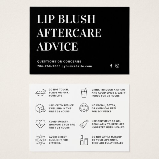 黒モダン唇赤面リップタトゥーアフターケアカード (正面&裏面)