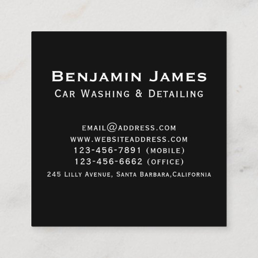 黒モダン圧洗浄移動車洗浄 スクエア名刺 (裏面)