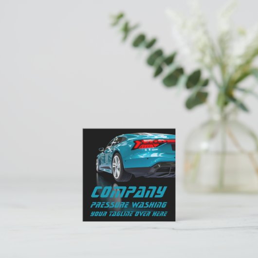 黒モダン圧洗浄移動車洗浄 スクエア名刺 (スタンド正面)