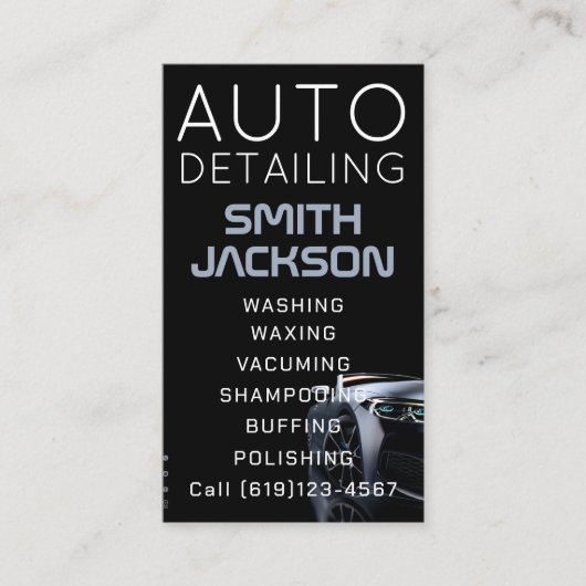 黒モダン圧洗浄移動車洗浄 名刺 (正面)