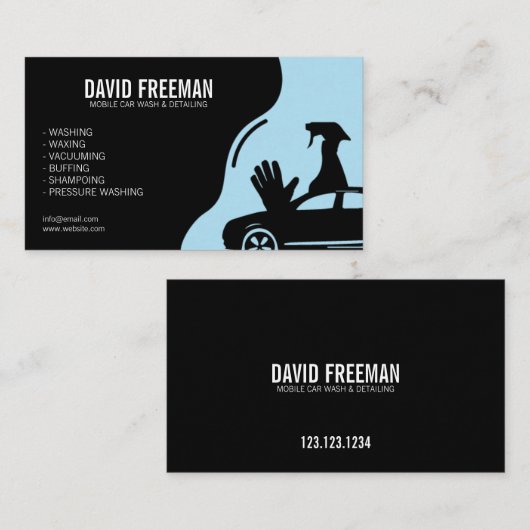 黒モダン圧洗浄移動車洗浄 名刺 (正面/裏面)