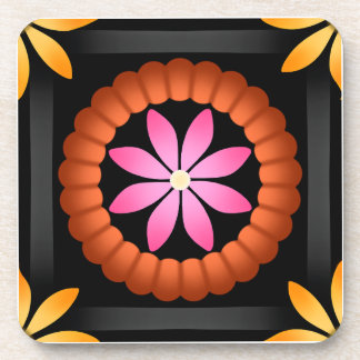 黒モダン地の花デザイン コースター