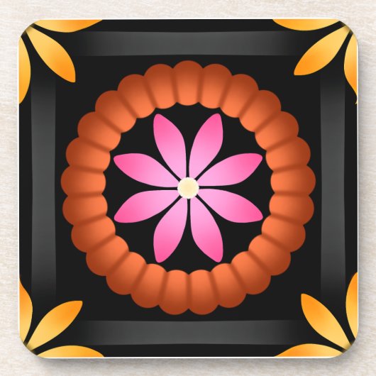 黒モダン地の花デザイン コースター (正面)