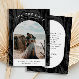 黒モダン大理石のアーチフレーム写真ミニマリスト セーブザデート