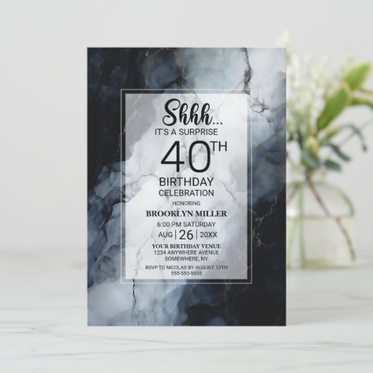 黒モダン大理石サプライズ40th誕生日パーティー 招待状 (スタンド正面)