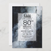 黒モダン大理石サプライズ80th誕生日パーティー 招待状 (正面)