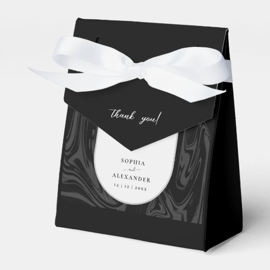 黒モダン大理石ダーク結婚式の引き出物箱 フェイバーボックス (正面サイド)