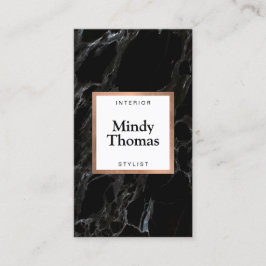 黒モダン大理石フェイクバラ金ゴールド枠 名刺