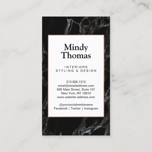 黒モダン大理石フェイクバラ金ゴールド枠 名刺 (裏面)