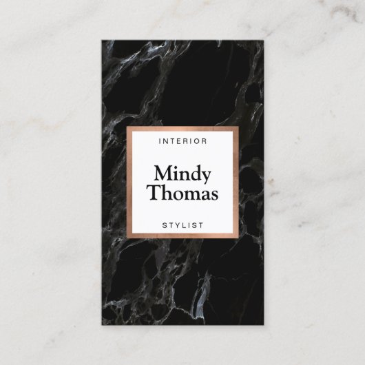 黒モダン大理石フェイクバラ金ゴールド枠 名刺 (正面)