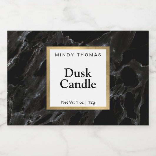 黒モダン大理石フェイク金ゴールドフレームキャンドル フードラベル (シングルラベル)