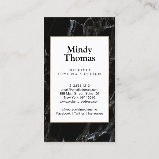 黒モダン大理石フェイク金ゴールド枠 名刺 (裏面)