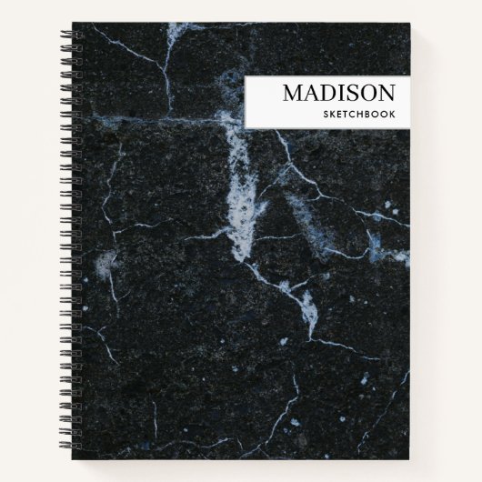黒モダン大理石ミニマリストSketchbook ノートブック (正面)