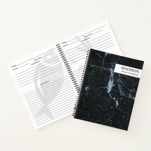 黒モダン大理石ミニマルレシピクックブック ノートブック (内部)