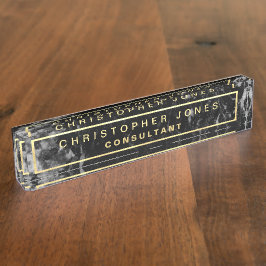 黒モダン大理石ルック金ゴールドタイトル デスクネームプレート