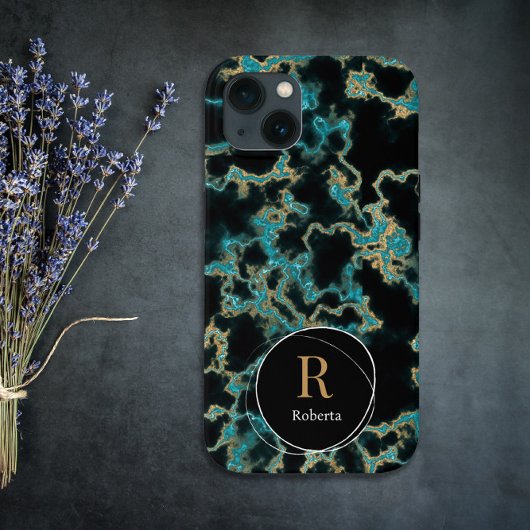 黒モダン大理石名前をカスタムするモノグラム Case-Mate iPhoneケース