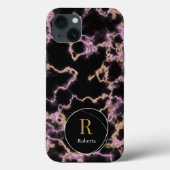 黒モダン大理石名前をカスタムするモノグラム Case-Mate iPhoneケース (裏面)