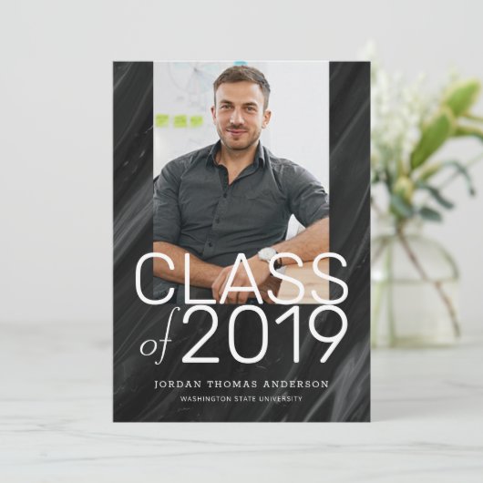 黒モダン大理石積み文字卒業写真 案内状 (スタンド正面)