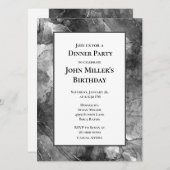 黒モダン大理石誕生日ディナーパーティーインビタ 招待状 (正面/裏面)