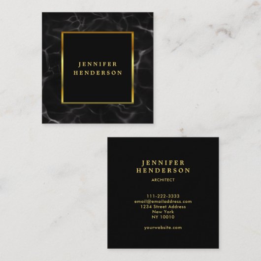 黒モダン大理石金ゴールドプロフェッショナル スクエア名刺 (正面/裏面)