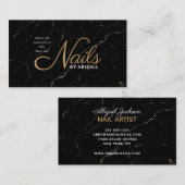 黒モダン大理石金ゴールド爪、 ネイル（名前） 名刺 (正面/裏面)