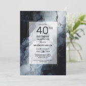 黒モダン大理石40歳の誕生日パーティー 招待状 (スタンド正面)