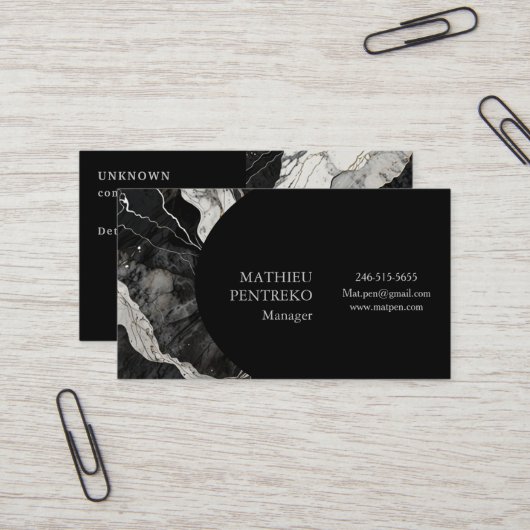 黒モダン大理石&シルバーフォーマルカスタム 名刺 (正面/裏面インサイチュ)