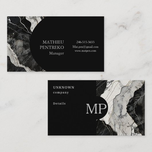 黒モダン大理石&シルバーフォーマルカスタム 名刺 (正面/裏面)
