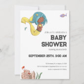 黒モダン妊婦の人魚ニュートラルベビーシャワー 招待状 (正面)