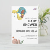 黒モダン妊婦の人魚ニュートラルベビーシャワー 招待状 (スタンド正面)