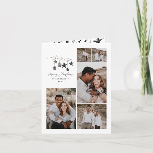 黒モダン字エレガントのクリスマス数々の写真 シーズンカード (正面)