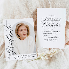 黒モダン字エレガント写真卒業 招待状