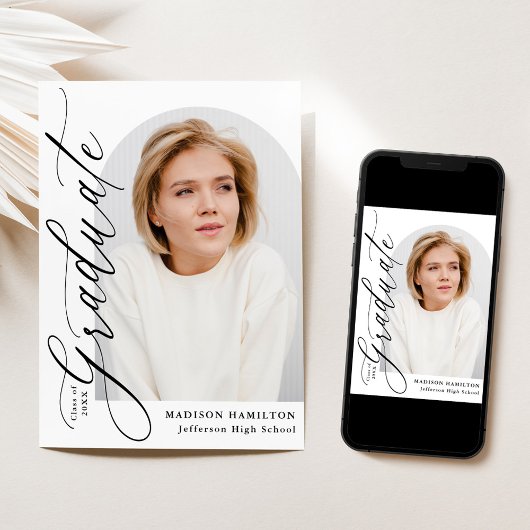 黒モダン字エレガント写真卒業 招待状