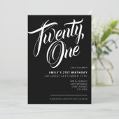 黒モダン字エレガント21歳の誕生日 招待状 (スタンド正面)