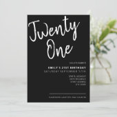 黒モダン字エレガント21歳の誕生日 招待状 (スタンド正面)