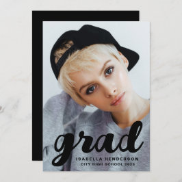 黒モダン字スタイリッシュ写真卒業 案内状